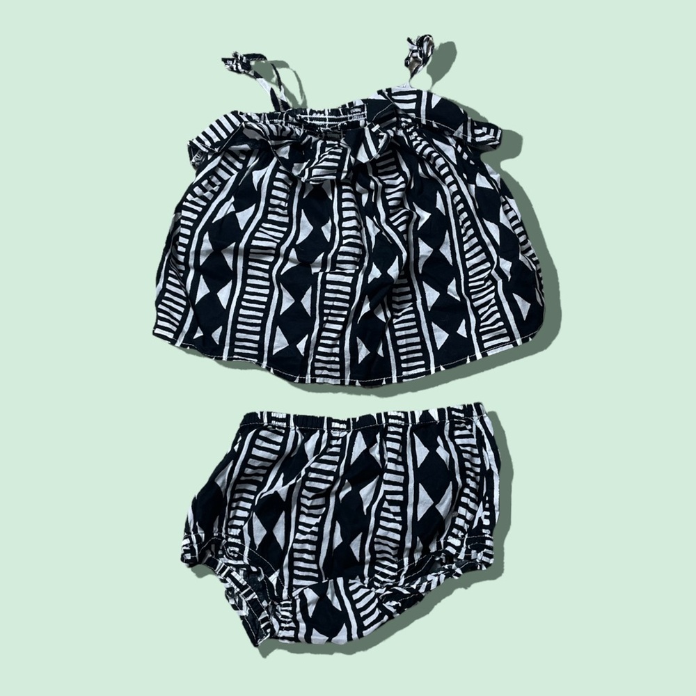 Old Navy Baby Black And White Tribal Aztec Print Two Piece Summer Set Sz 12-18 M